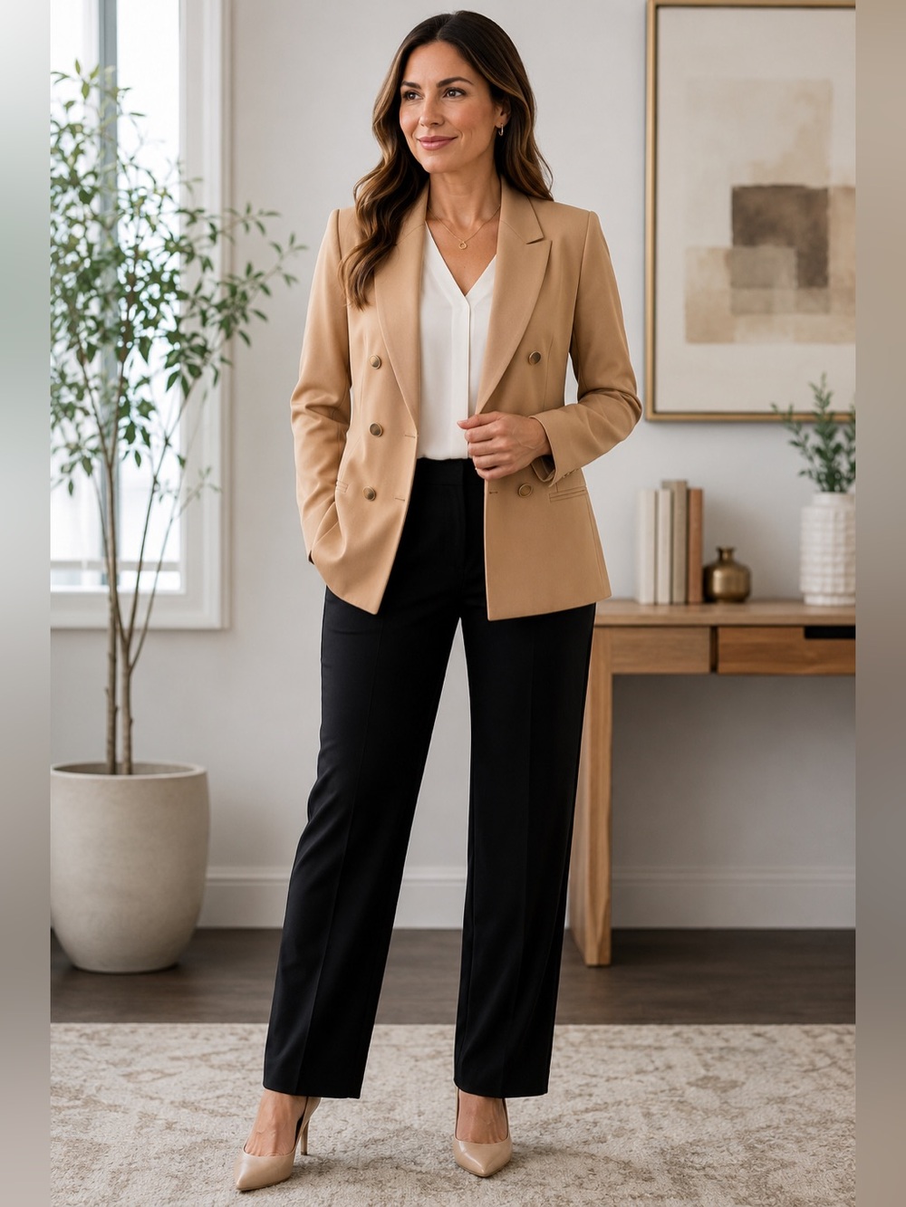 NWOT Black Label by Evan-Picone Blazer Classic Tailored Double Breasted in Camel